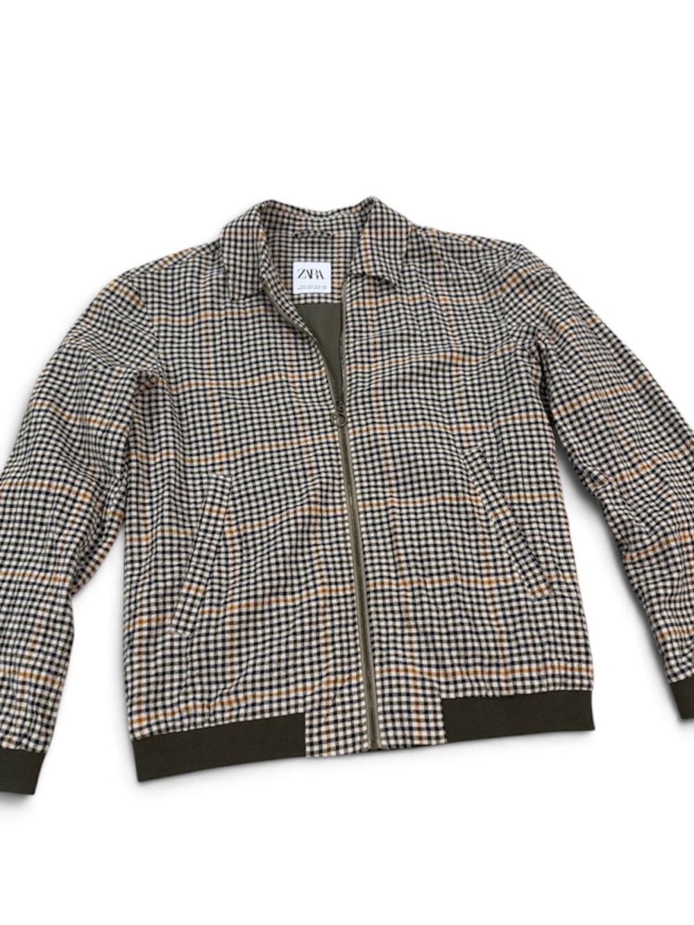 ZARA Black and White Houndstooth Zip-Up Sweater Jacket